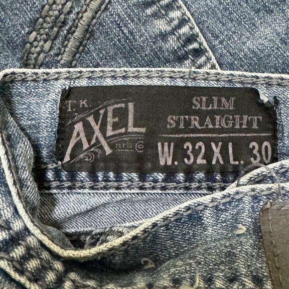 TK Axel Jeans Men's 32x30 Medium Wash Slim Straight Faded Stretch Denim Grunge - Picture 4 of 9